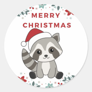 Raccoon Weihnachtsschnee Winter Raccoons Classic R Runder Aufkleber