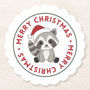 Raccoon Weihnachtsschnee Winter Raccoons Papierküs Untersetzer