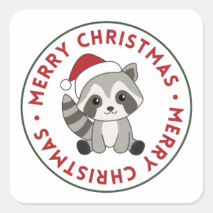 Raccoon Weihnachtsschnee Winter Raccoons Square St Quadratischer Aufkleber