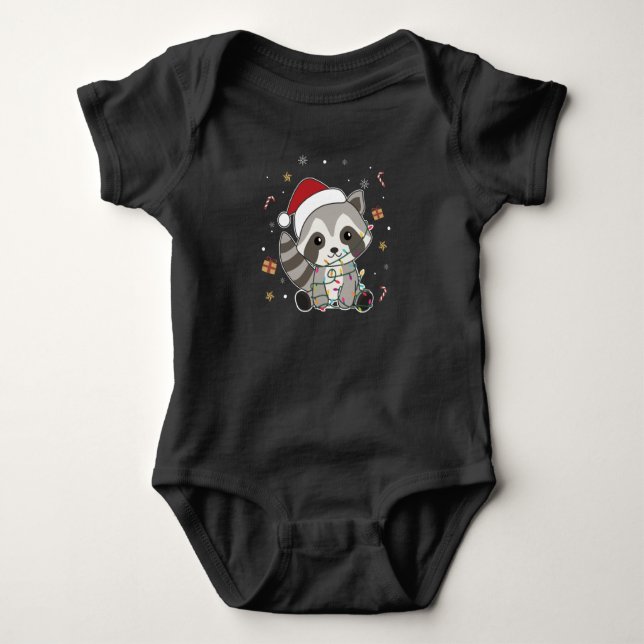 Raccoon Weihnachtsschnee Winter Raccos Baby Strampler (Vorderseite)