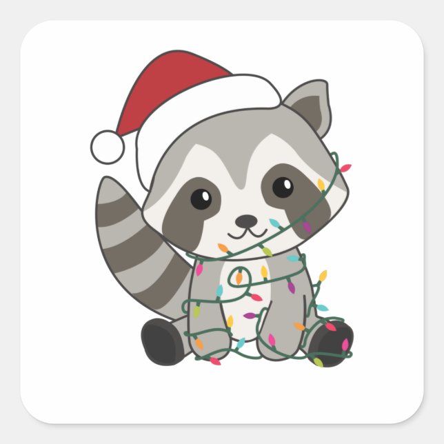Raccoon Weihnachtsschnee Winter Raccos Quadratischer Aufkleber (Vorderseite)
