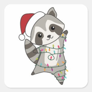 Raccoon Weihnachtsschnee Winter Raccos Quadratischer Aufkleber