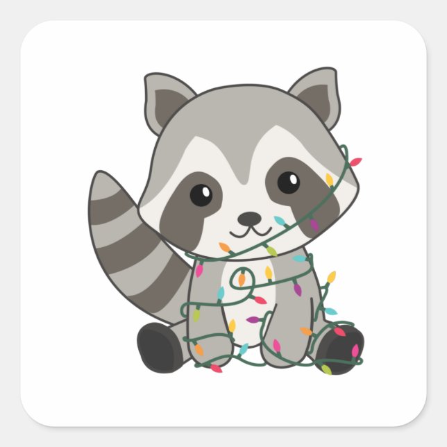 Raccoon Weihnachtsschnee Winter Raccos Quadratischer Aufkleber (Vorderseite)