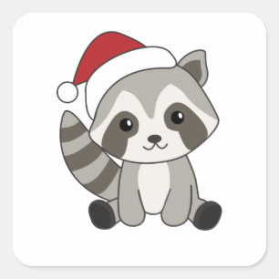 Raccoon Weihnachtsschnee Winter Raccos Quadratischer Aufkleber