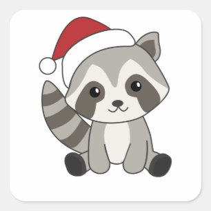 Raccoon Weihnachtsschnee Winter Raccos Quadratischer Aufkleber