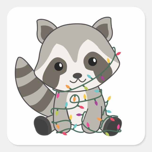 Raccoon Weihnachtsschnee Winter Raccos Quadratischer Aufkleber (Vorderseite)