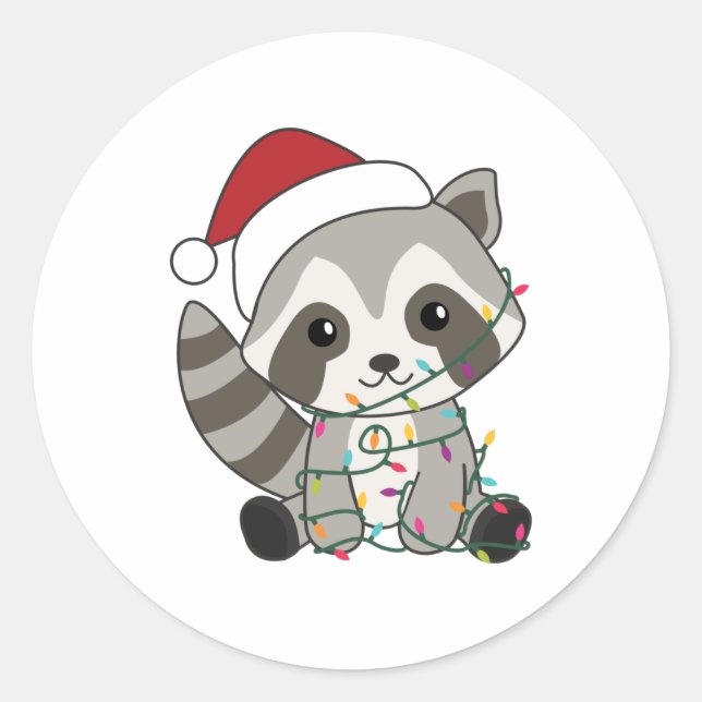 Raccoon Weihnachtsschnee Winter Raccos Runder Aufkleber (Vorderseite)