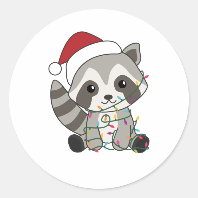 Raccoon Weihnachtsschnee Winter Raccos Runder Aufkleber (Vorderseite)