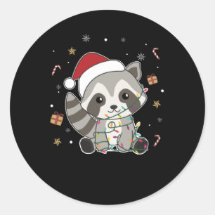 Raccoon Weihnachtsschnee Winter Raccos Runder Aufkleber