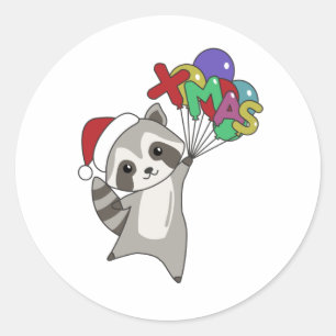 Raccoon Weihnachtsschnee Winter Raccos Runder Aufkleber