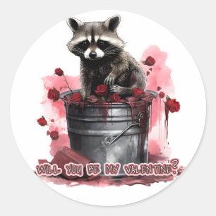 Raccoon Werden Sie mein Valentin? Runder Aufkleber