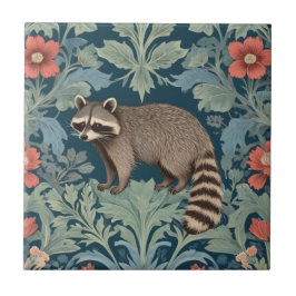 Raccoon William Morris Stil Links gegenüber Floral Fliese
