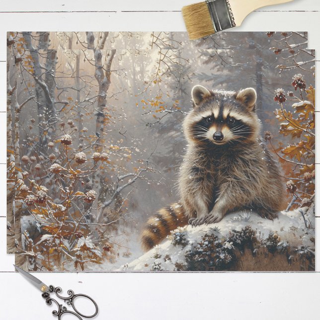 Raccoon Winter Landschaftsmalerei Decoupage Seidenpapier (Von Creator hochgeladen)