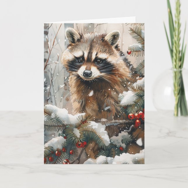 Raccoon Winter Scene Notecard - Notecard Wildlife  Karte (Vorderseite)