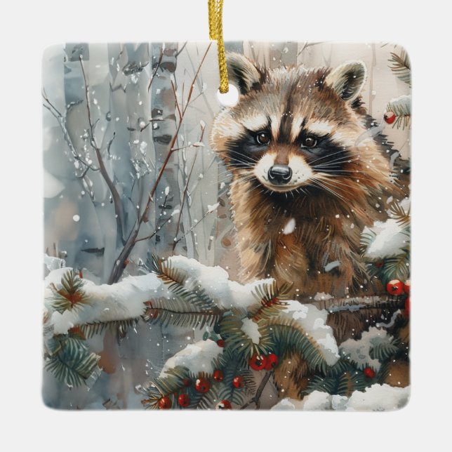 Raccoon Winter Scene - Wildlife Ornament (Vorderseite)