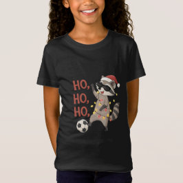 Raccoon with lights and Christmas hat playing socc T-Shirt