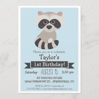 Raccoon, Woodland Animal Kid's Birthday Party Einladung