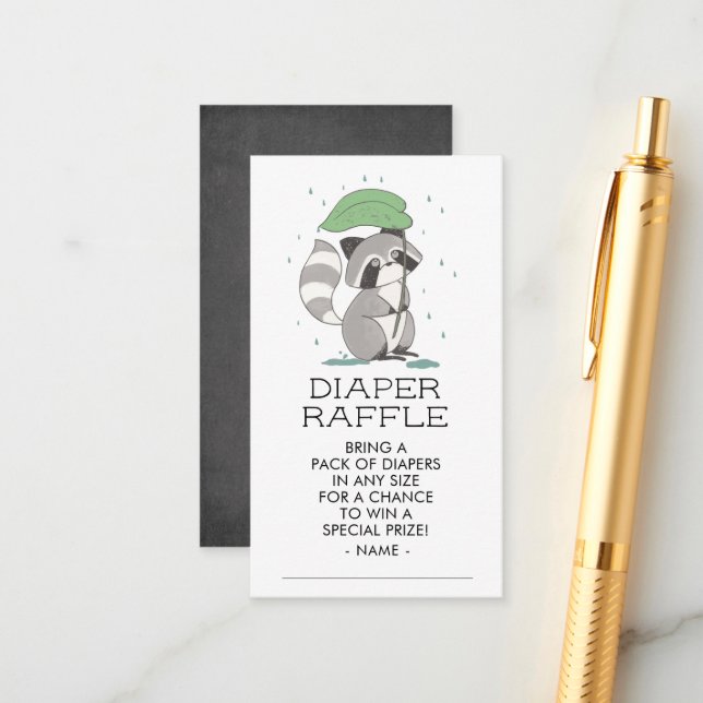 Raccoon Woodland Babydusche Windeln Raffle Ticket Begleitkarte (Vorderseite/Rückseite Beispiel)