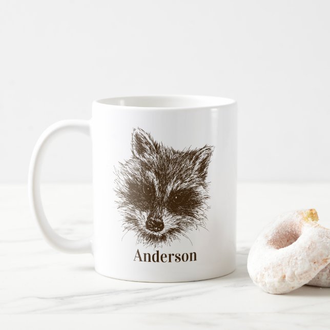 Raccoon Woodland Creation Animal Personalisiert Kaffeetasse (Mit Donut)