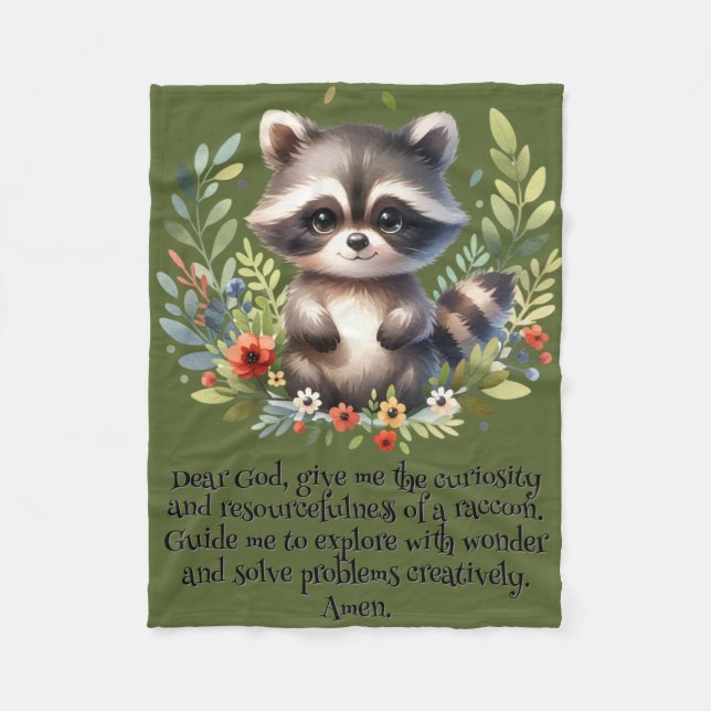 Raccoon Woodland Kinder Christliches Gebet auf Grü Fleecedecke (Vorderseite)