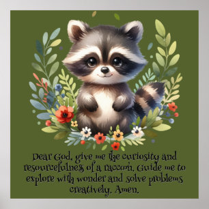 Raccoon Woodland Kinder Christliches Gebet auf Grü Poster