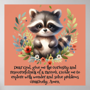 Raccoon Woodland Kinder Christliches Gebet auf Ros Poster