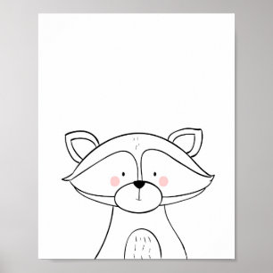 Raccoon Woodland Kinderzimmer Wall Art Monochrom Poster