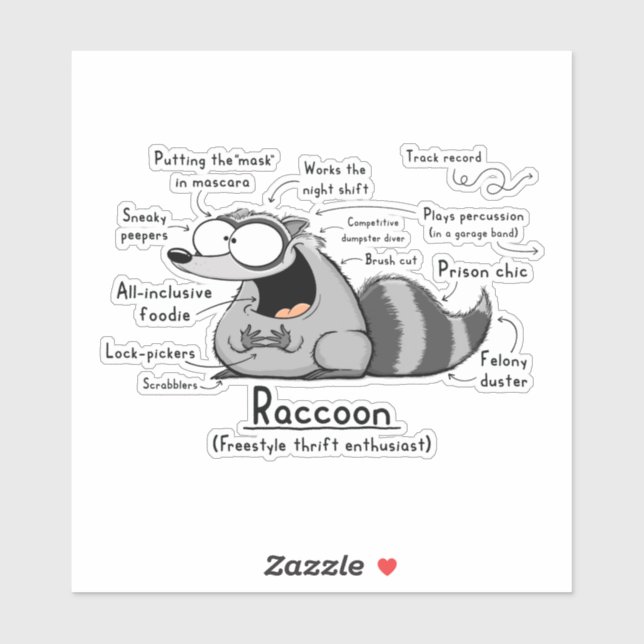 Raccoon Wordy Art Vinyl Sticker (Blatt)