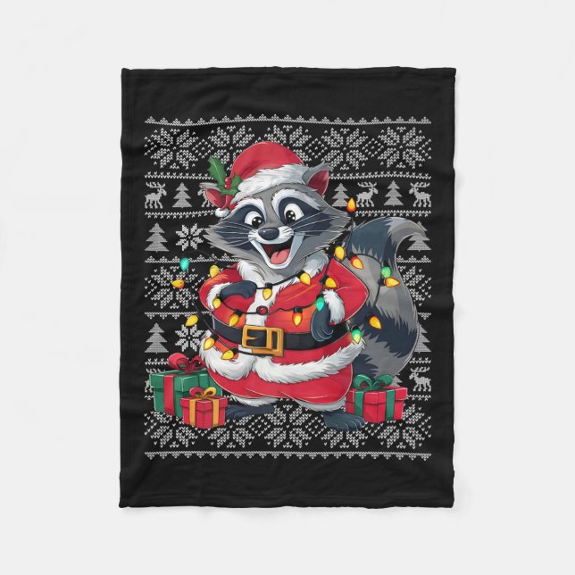 Raccoon Xmas Sweater Style Ugly Santa Raccoon Fleecedecke (Vorderseite)