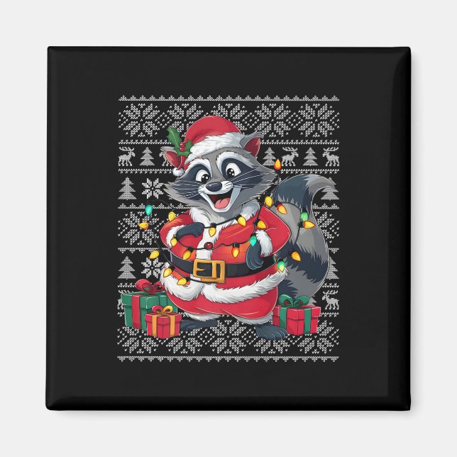 Raccoon Xmas Sweater Style Ugly Santa Raccoon Magnet (Vorne)