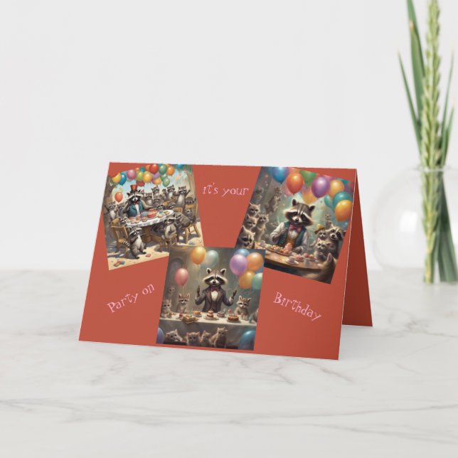 Raccoons Birthday Party-Happy Birthday Card Karte (Vorderseite)