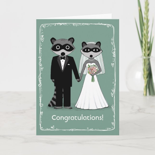 Raccoons Braut und Groom Hochzeit Glückwunsch Karte (Vorderseite)