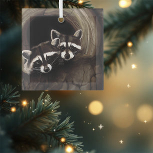 Raccoons Brown Niedlich Tree Ornament Aus Glas