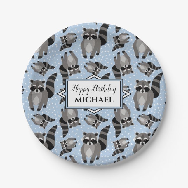 Raccoons Custom Boys Geburtstagsparty Pappteller (Vorderseite)