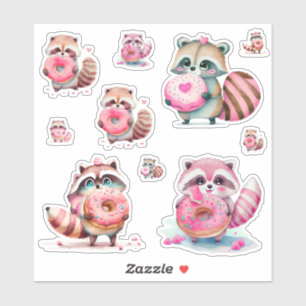 Raccoons essen Doughnut Aufkleber