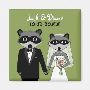 Raccoons Hochzeit Braut und Bräutigam mit eigenem  Magnet