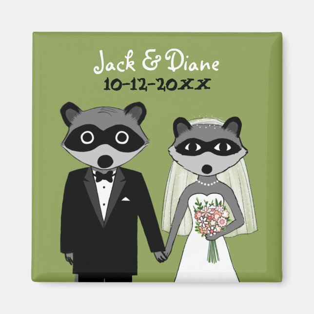 Raccoons Hochzeit Braut und Bräutigam mit eigenem  Magnet (Vorne)