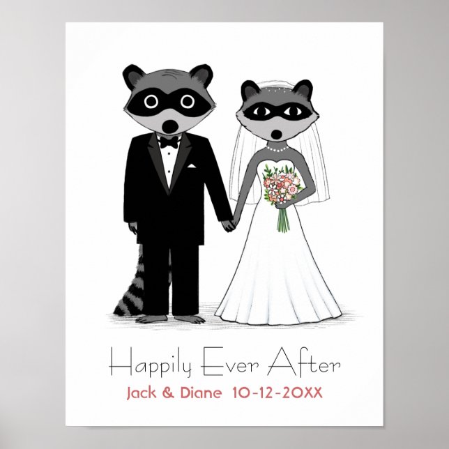 Raccoons Hochzeit Braut und Bräutigam mit eigenem  Poster (Vorne)