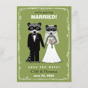 Raccoons Hochzeit speichern das Datum Grün Save The Date