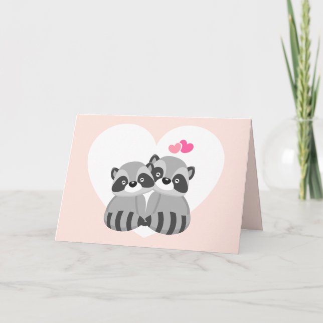 Raccoons im Valentinstag der Liebe Feiertagskarte (Vorderseite)