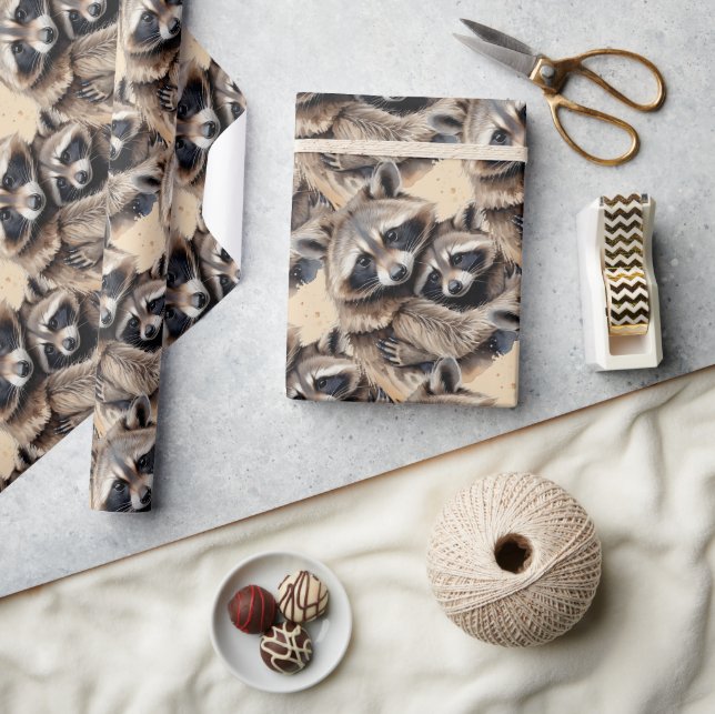 Raccoons im Wasserfarbenstil Art Geschenkpapier (Kunsthandwerk)