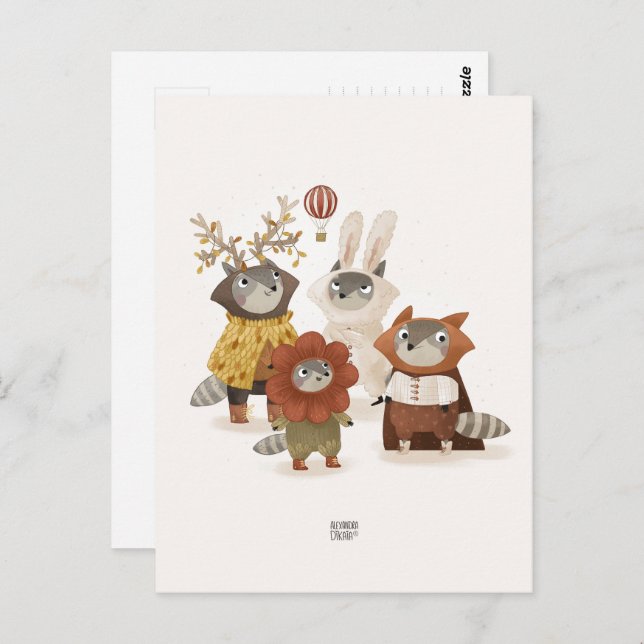 Raccoons von Alexandra Dikaia Postkarte (Vorne/Hinten)