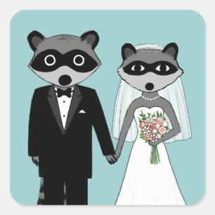 Raccoons Wedding Quadratischer Aufkleber