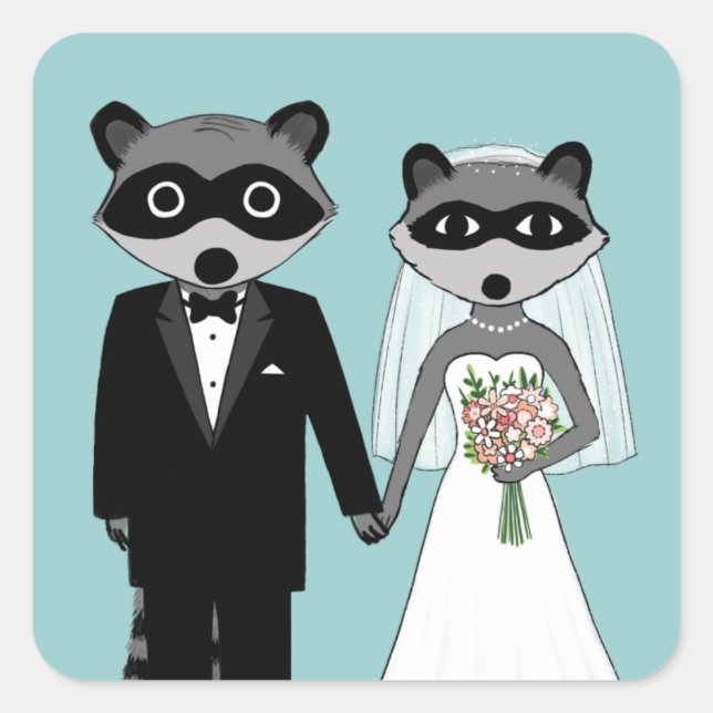 Raccoons Wedding Quadratischer Aufkleber (Vorderseite)