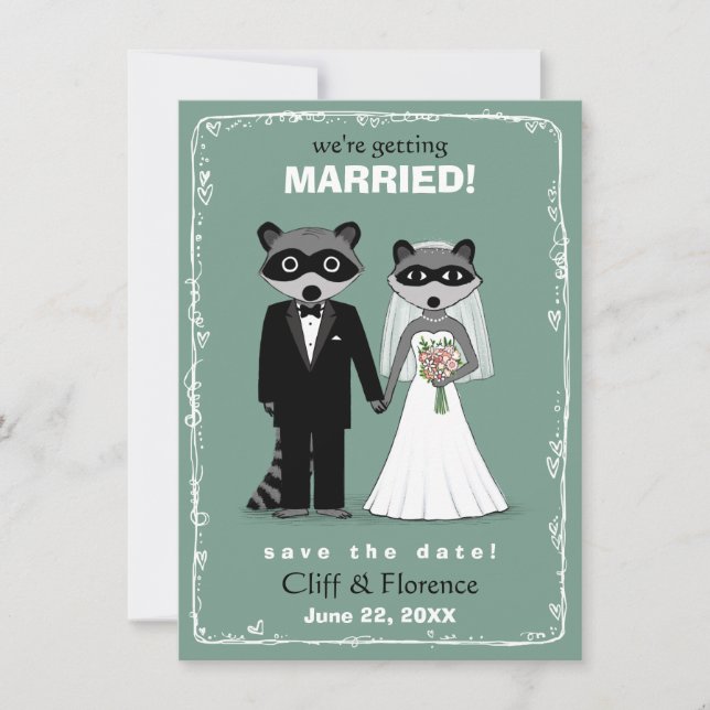Raccoons Wedding Save the Date Aquamarin (Vorderseite)