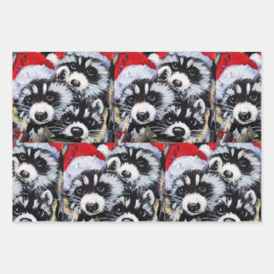 Raccoons Weihnachtszeit Weihnachtsmannmütze Origin Geschenkpapier Set
