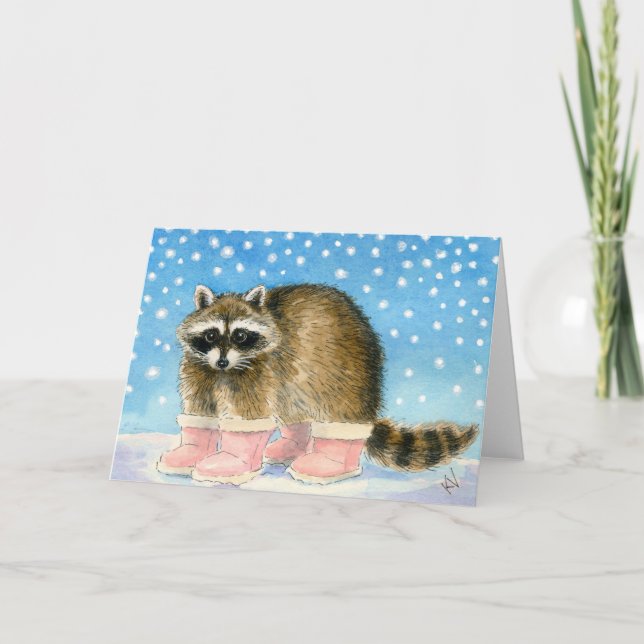 Raccoon'sSnow Day greeting card Feiertagskarte (Vorderseite)