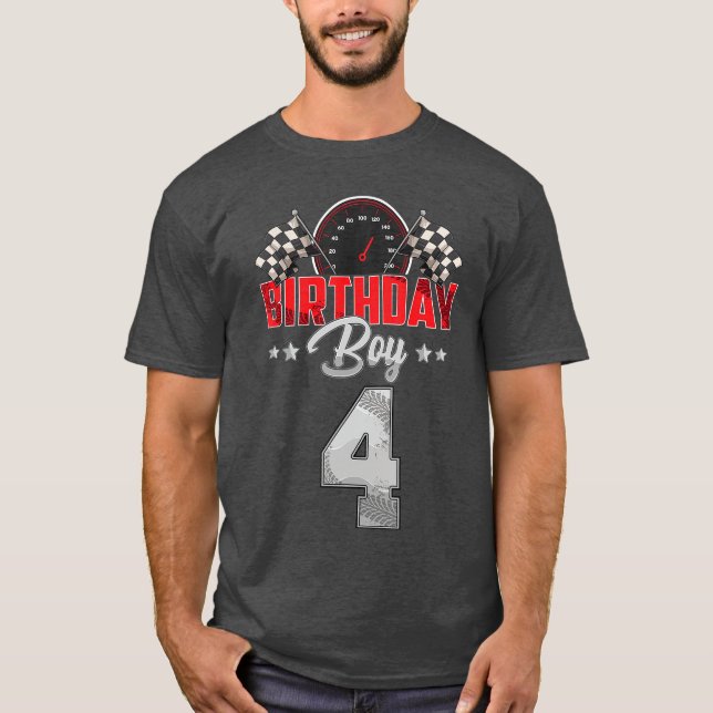 Race 4th Birthday Boy Party Racing 4 year old Pit  T-Shirt (Vorderseite)