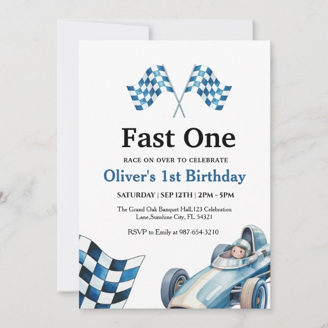 Race Car 1st Birthday, Boy Birthday Party Einladung (Vorderseite)