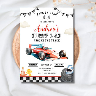 Race Car 1st Birthday Invitation, First Lap Racing Einladung